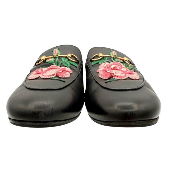 Gucci Princetown Horsebit Loafer Floral Flower Black Leather Mules EU 41 US 11 - Picture 4 of 16